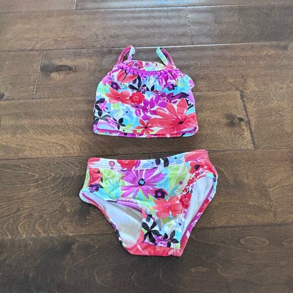 Gymboree Girls 6-12 Month Swimsuit Two Piece Bikini Pink Purple Floral - Picture 1 of 4